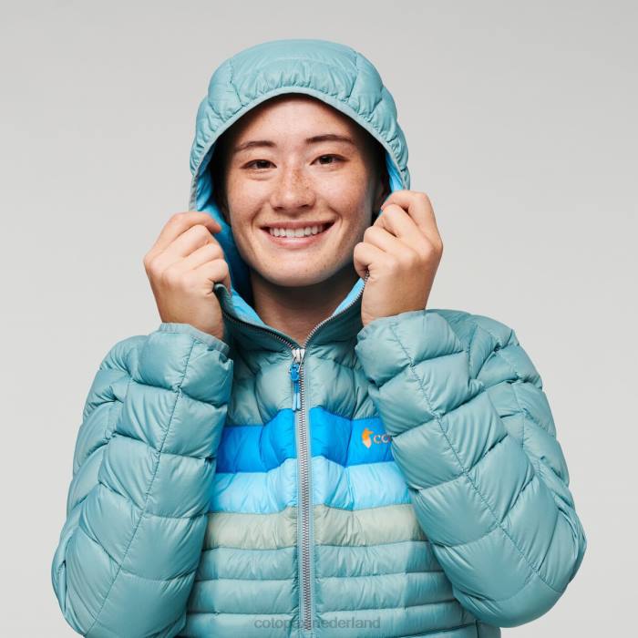 Fuego donzen trui met capuchon vrouwen Cotopaxi bluegrass-strepen LDZ04 kleding