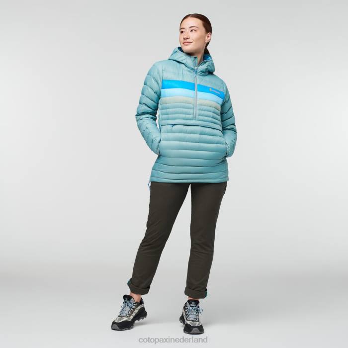 Fuego donzen trui met capuchon vrouwen Cotopaxi bluegrass-strepen LDZ04 kleding