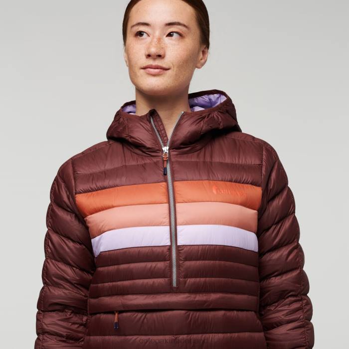 Fuego donzen trui met capuchon vrouwen Cotopaxi kastanjekleurige strepen LDZ05 kleding