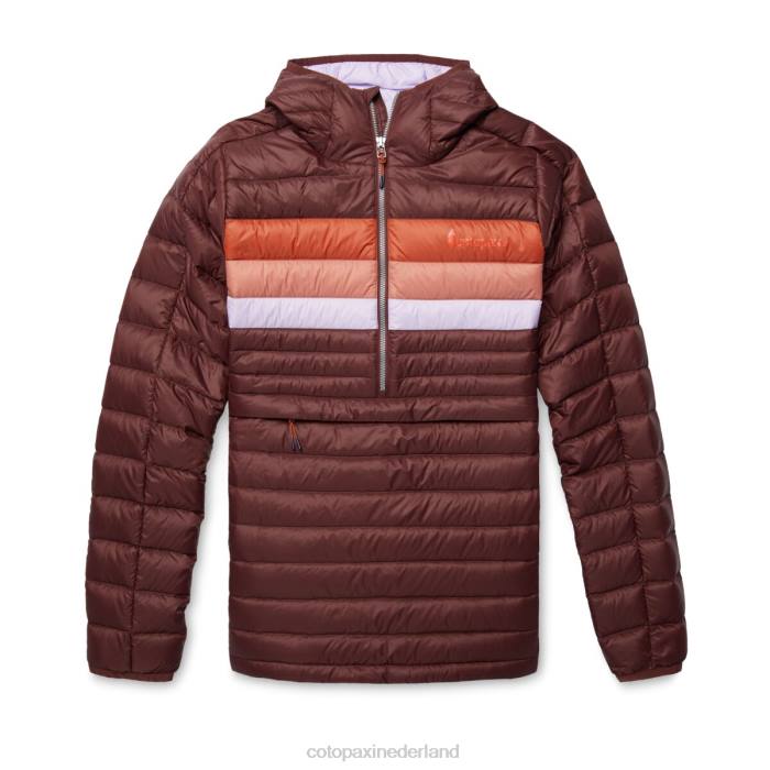 Fuego donzen trui met capuchon vrouwen Cotopaxi kastanjekleurige strepen LDZ05 kleding